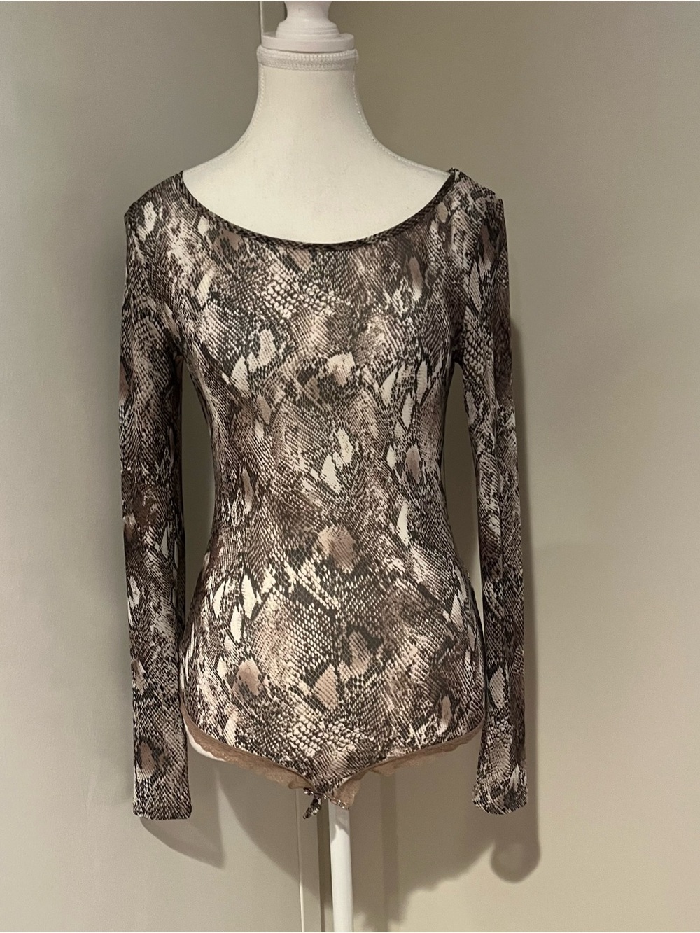 intimissimi Brown and Beige Snake-Print Long Sleeve Bodysuit
